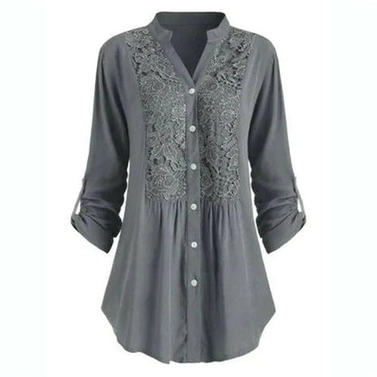 Hailei - Luchtige lange blouse met pofmouwen voor dames - Zomereditie
