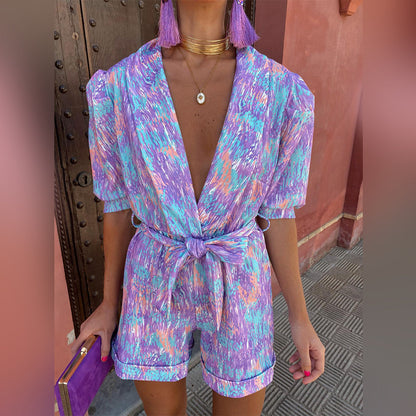 KAHLANI - Stijlvolle v-hals zomer romper