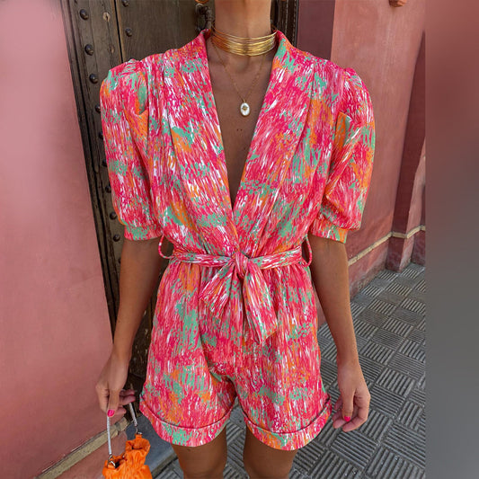 KAHLANI - Stijlvolle v-hals zomer romper