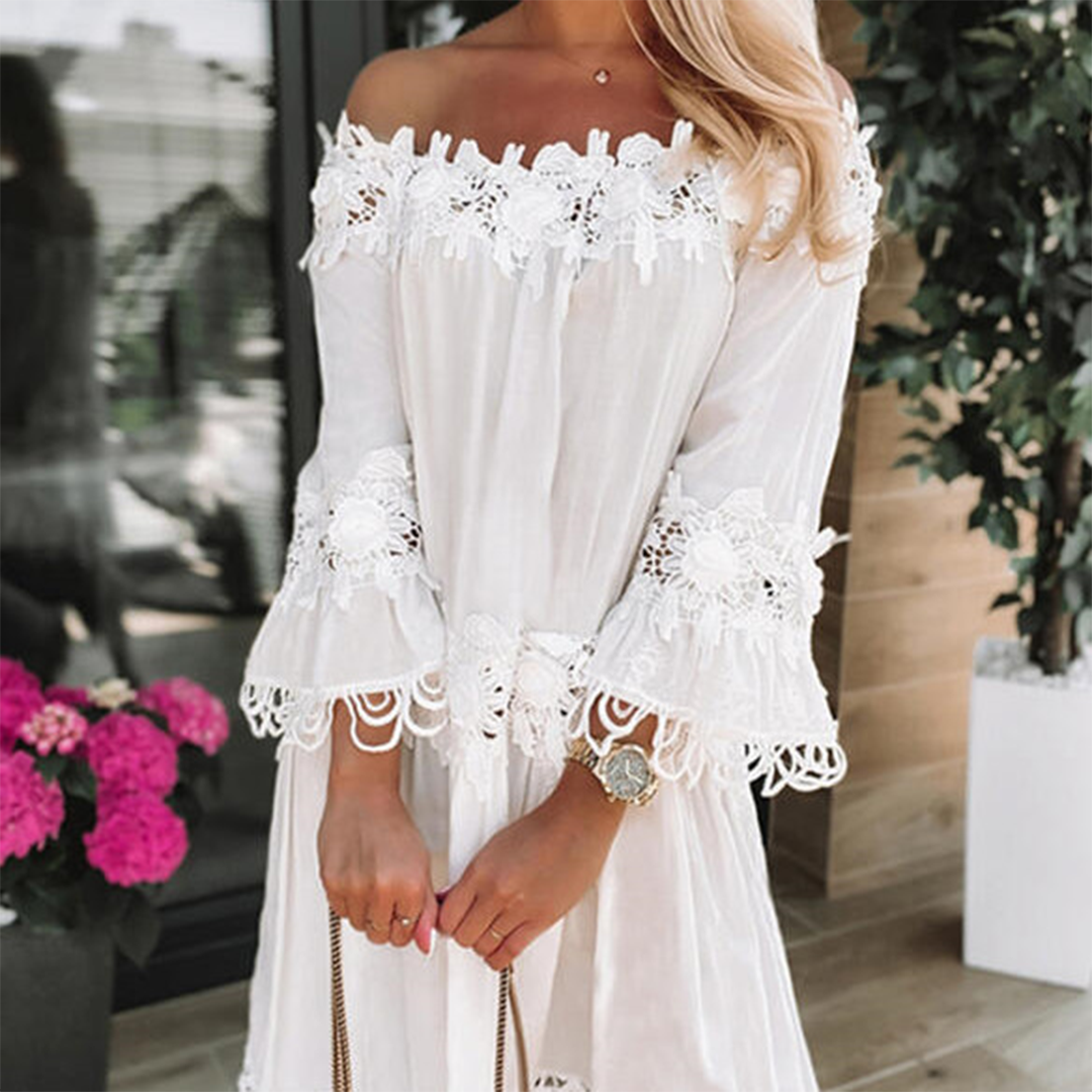 DOROTA - Stijlvolle off shoulder zomerjurk